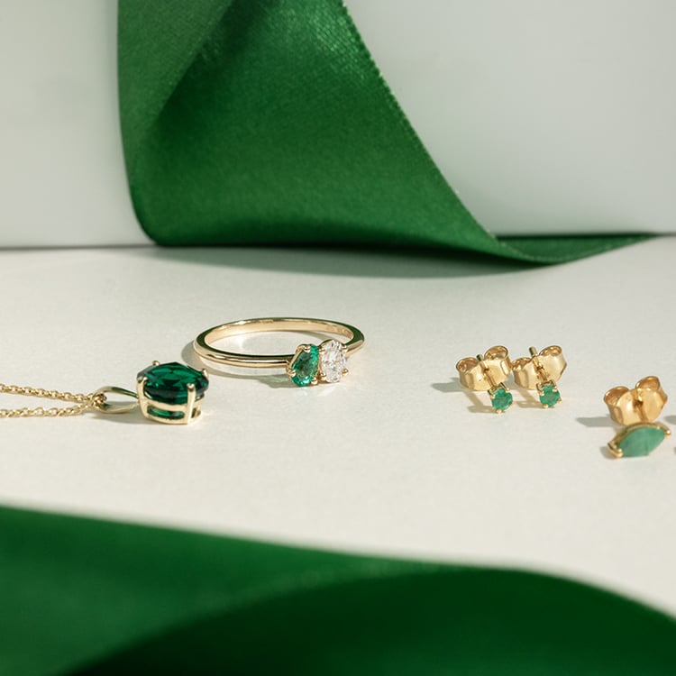 Zásnubní prsten Toi et Moi se smaragdem a moissanitem Philip 120352