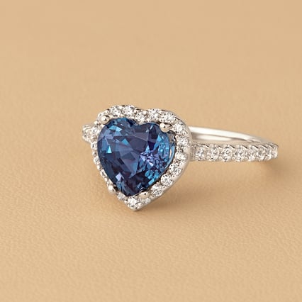 Zlatý halo prsten s lab-grown alexandritem ve tvaru srdce a diamanty Harold