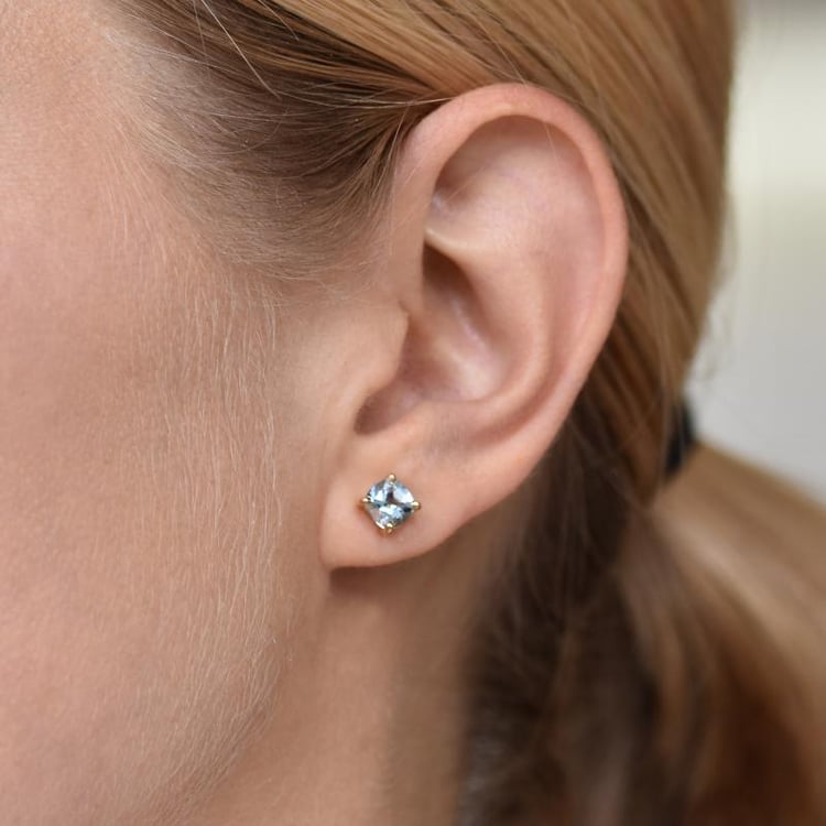 Zlaté náušnice s cushion akvamaríny 20054