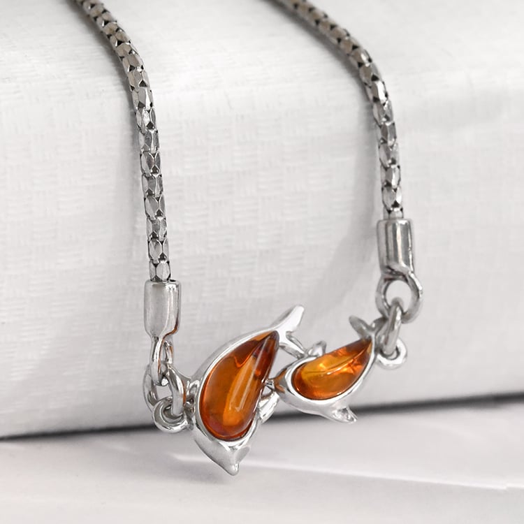 Stříbrný jantarový náramek s delfíny Kisha 118837