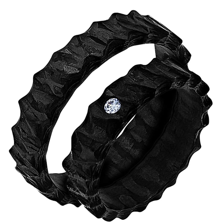 Karbonové snubní prsteny s nerovným povrchem a diamantem Soren