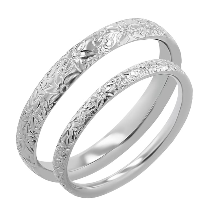 Snubní prsteny s ruční rytinou květin Willis 117258