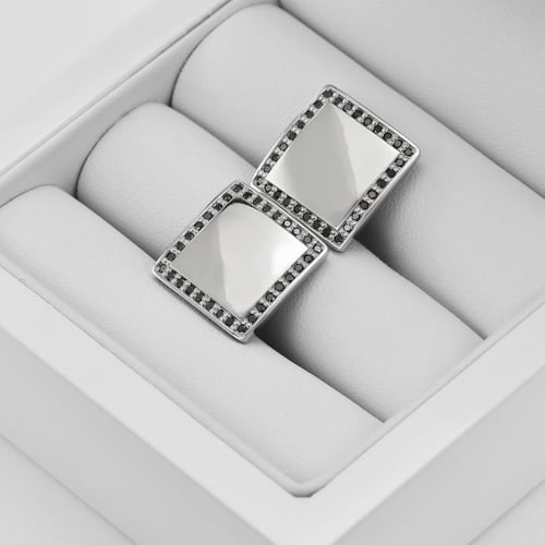 Platinové manžetové knoflíčky ve tvaru čtverce s černými diamanty Urban