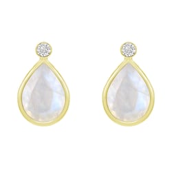 Zlaté náušnice s pear měsíčními kameny a diamanty se šroubovacím zapínáním Vendie