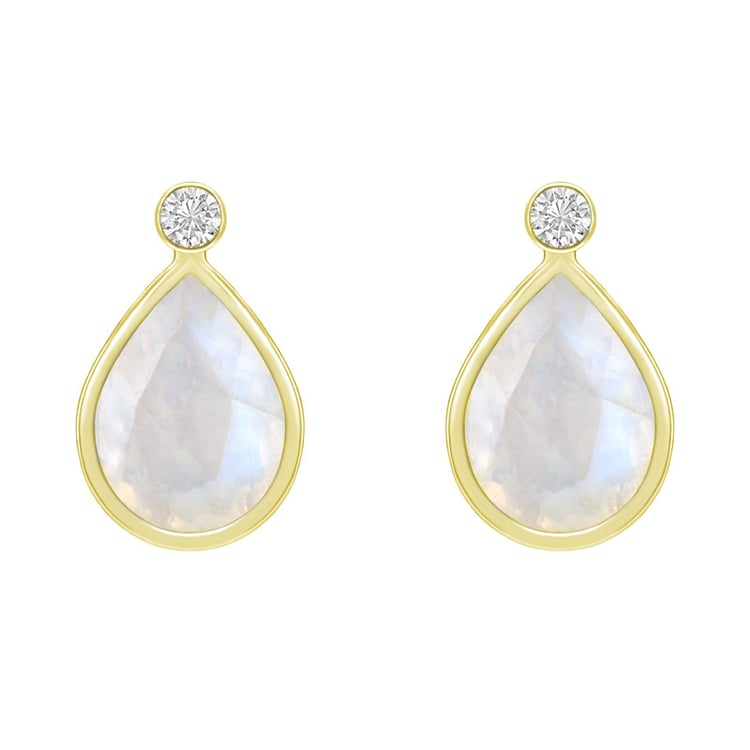 náušnice s měsíčním kamenem a diamantem ze zlata 65606