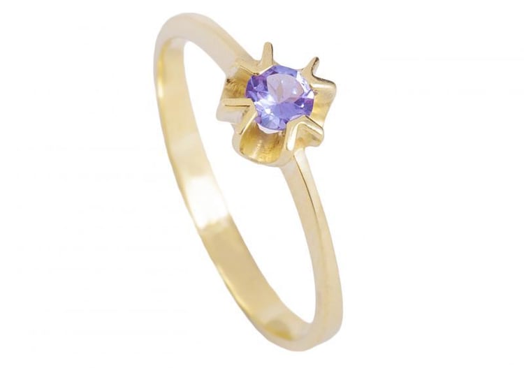 Prsten ze žlutého zlata s tanzanitem