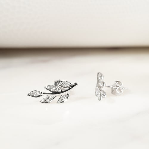 Stříbrné náušnice ve tvaru lístků s lab-grown diamanty Jooa