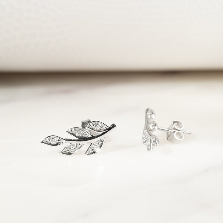 Stříbrné náušnice ve tvaru lístků s lab-grown diamanty Jooa 135750