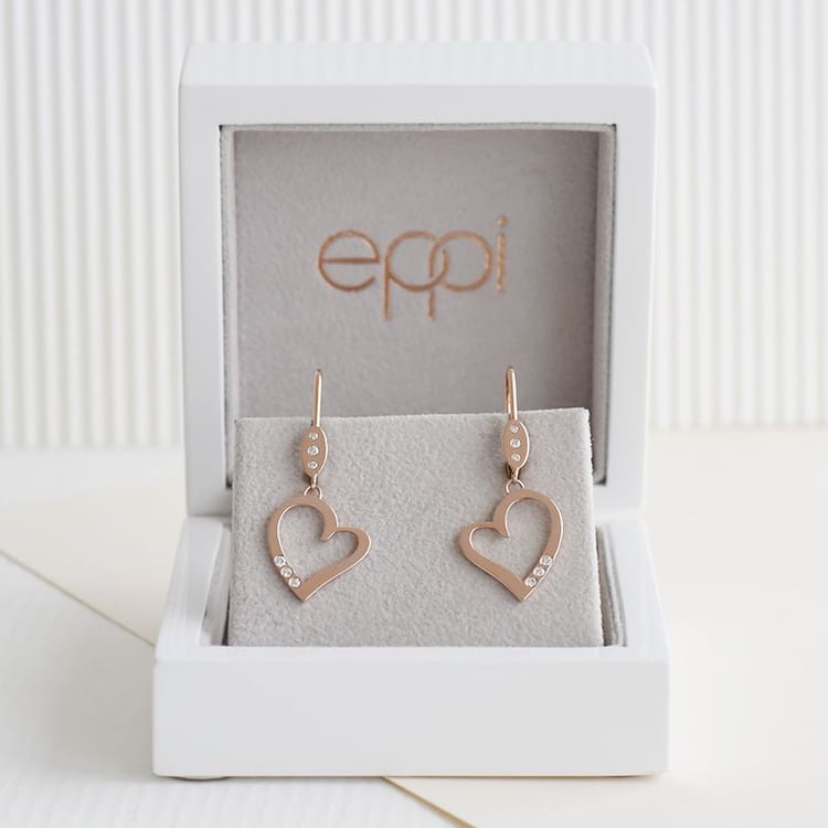 Zlaté visací náušnice ve tvaru srdce s diamanty Mekhi 98419