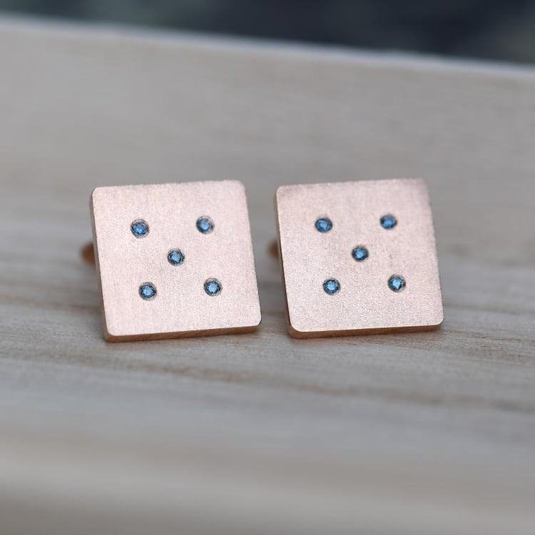 Manžetové knoflíčky z růžového zlata s modrými diamanty Wayne 9421