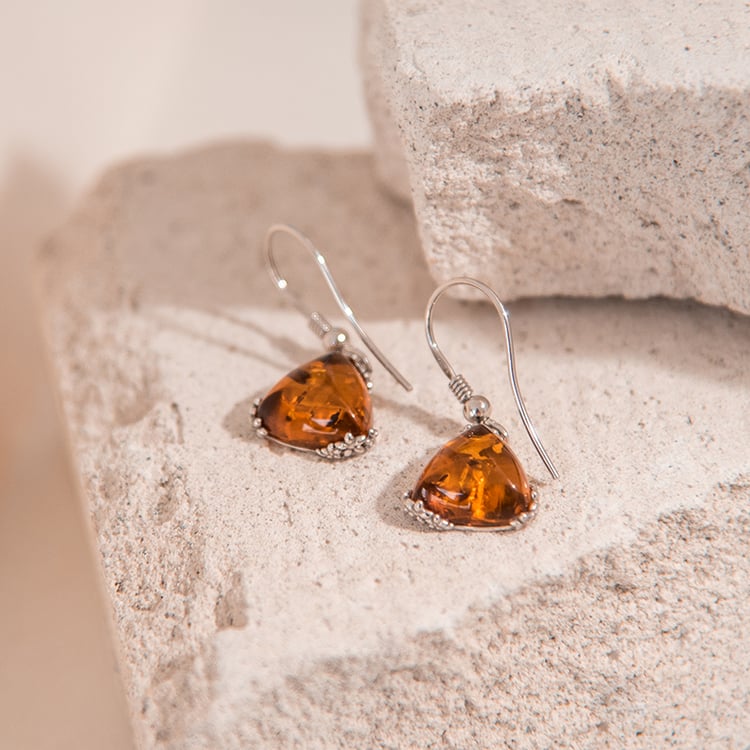 Visací stříbrné náušnice s jantary Hana 107799