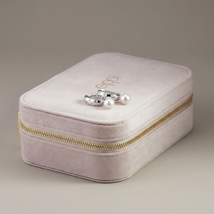 Stříbrné minimalistické visací náušnice s perlou a zirkony Azad 166305