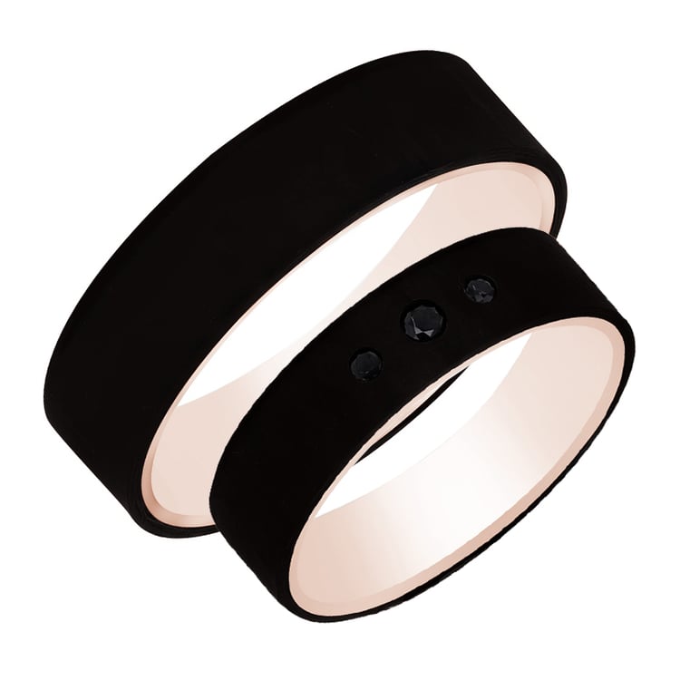 Ploché snubní prsteny z karbonu a zlata s černými diamanty Walker 99205