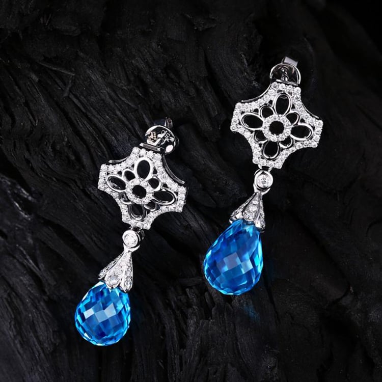 Náušnice s diamanty a topazy 16307