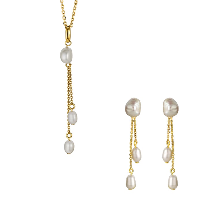 Pozlacená kolekce šperků s perlami Santino