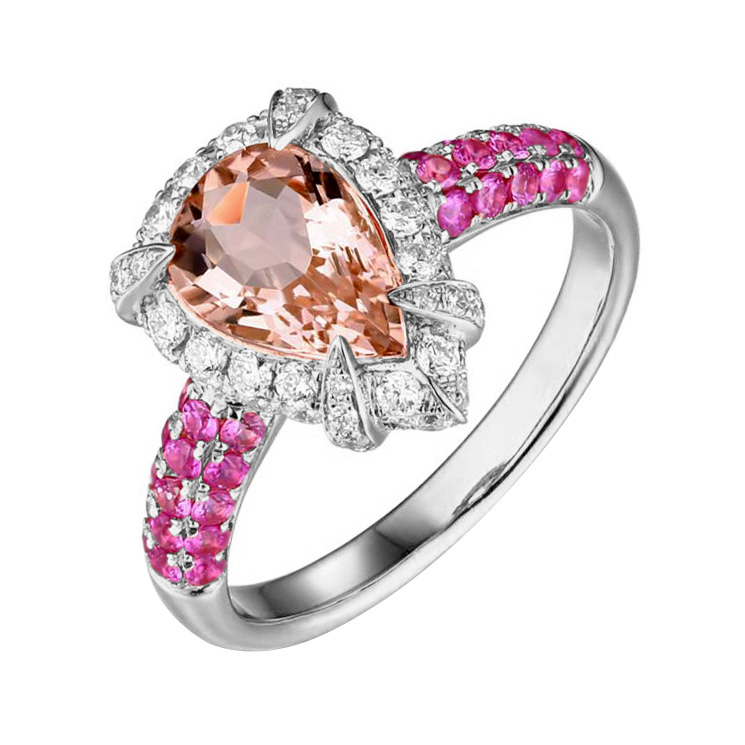 Morganitový zlatý prsten se safíry a diamanty Mogens 86647