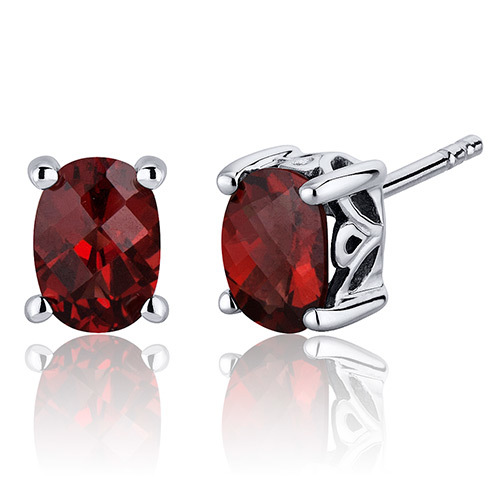 Stříbrné náušnice s oválnými granáty Etolie