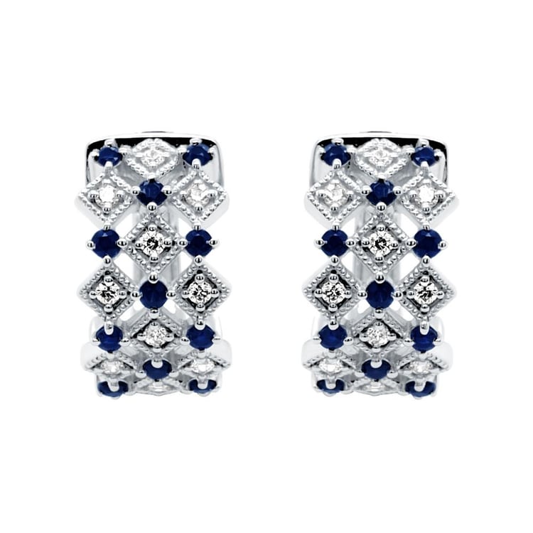 Stříbrné kruhové náušnice s diamanty a safíry Solveig