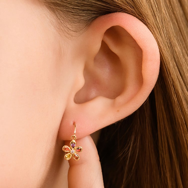 Zlaté dětské náušnice s barevnou kytičkou Poppy 164349