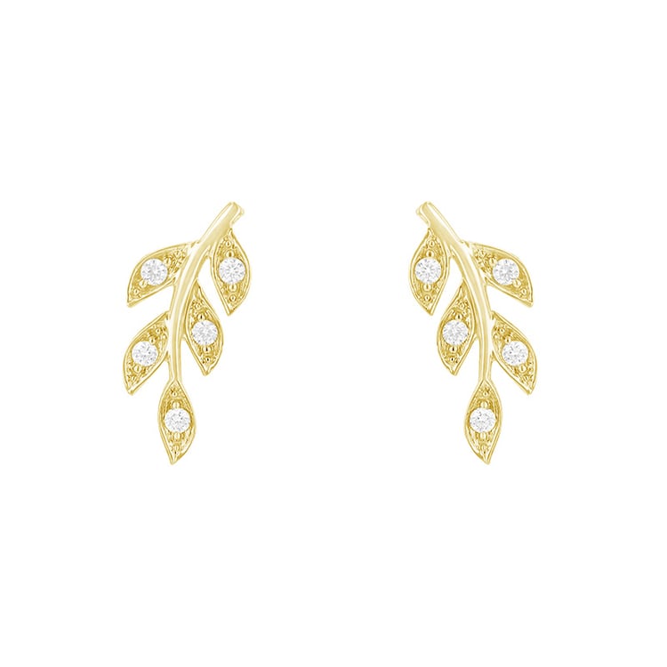 Diamantové náušnice ve tvaru lístků ze žlutého zlata