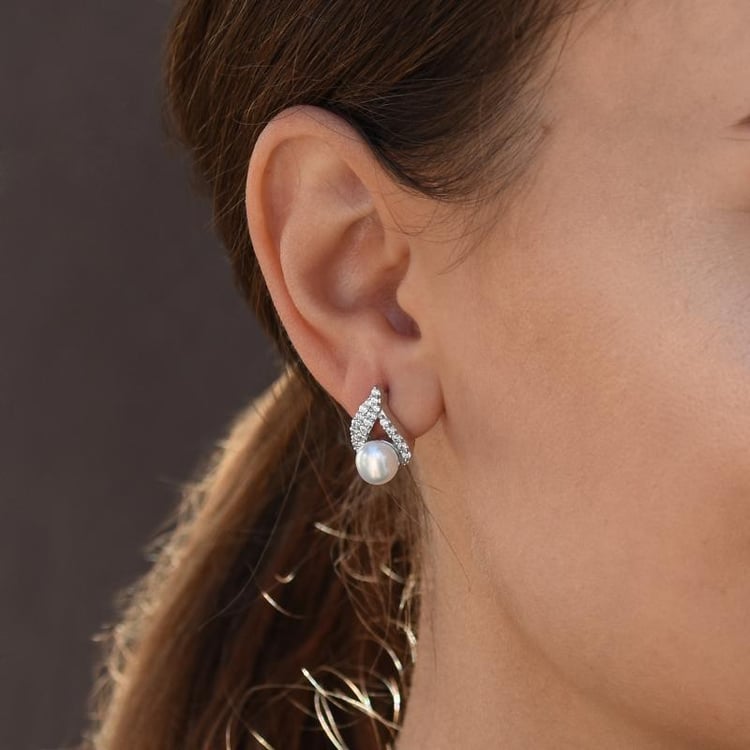 Stříbrné náušnice s perlami a zirkony 49213