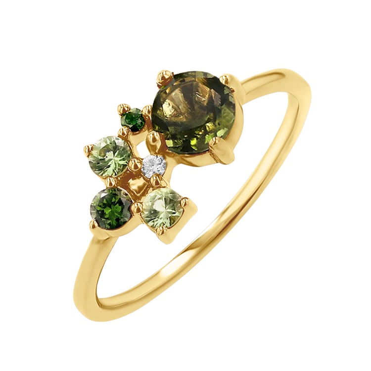 Cluster prsten s vltavínem, safíry a diamanty Irma 146872