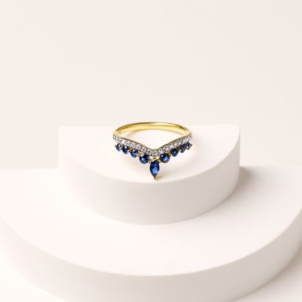 Luxusní zlatý prsten se safíry a lab-grown diamanty Richa