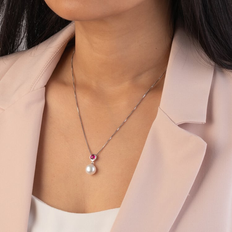 Stříbrná kolekce perlových šperků s lab-grown rubíny Jasna 142539