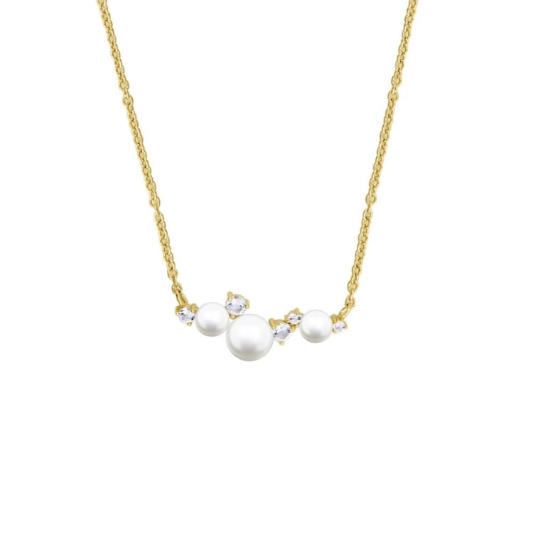 Stříbrný perlový náhrdelník s bílými topazy 