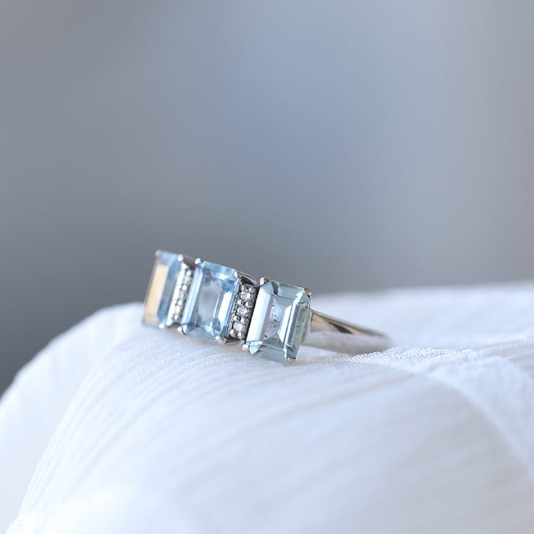 Prsten s akvamaríny a diamanty 61472