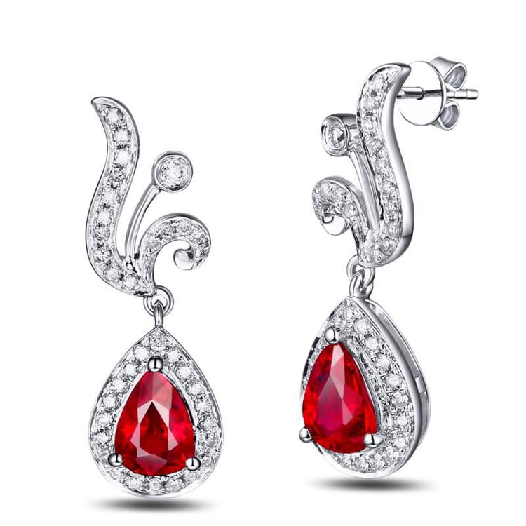 Náušnice z bílého zlata s rubíny 17083
