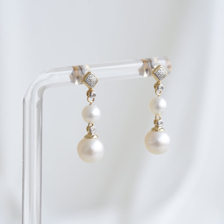 Visací perlové náušnice s diamanty ze zlata 86918