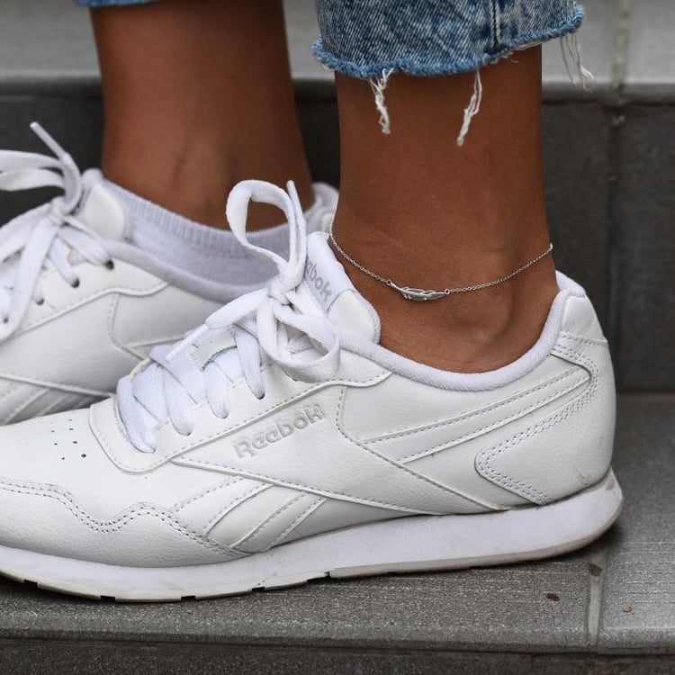 Stříbrný fashion řetízek na nohu pírko 47663