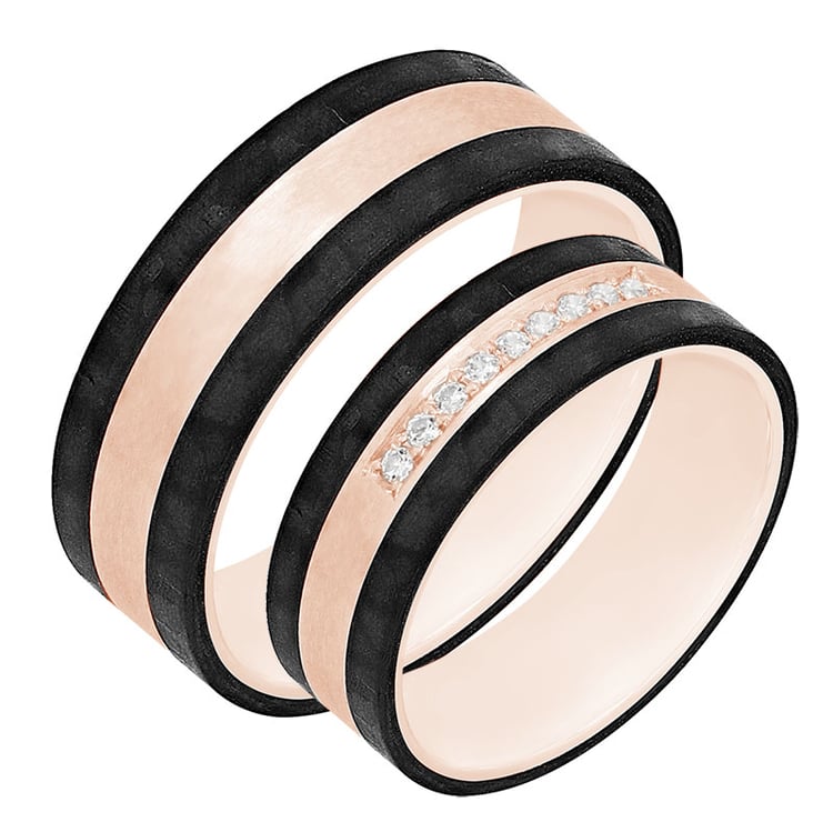 Snubní prsteny z karbonu a růžového zlata 80035