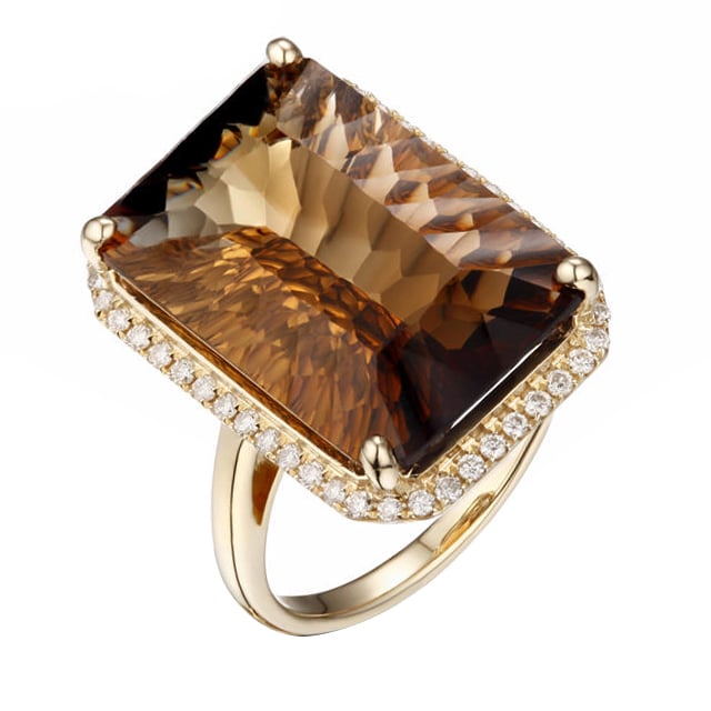 Dymový topaz ve zlatém prstenu Iratze