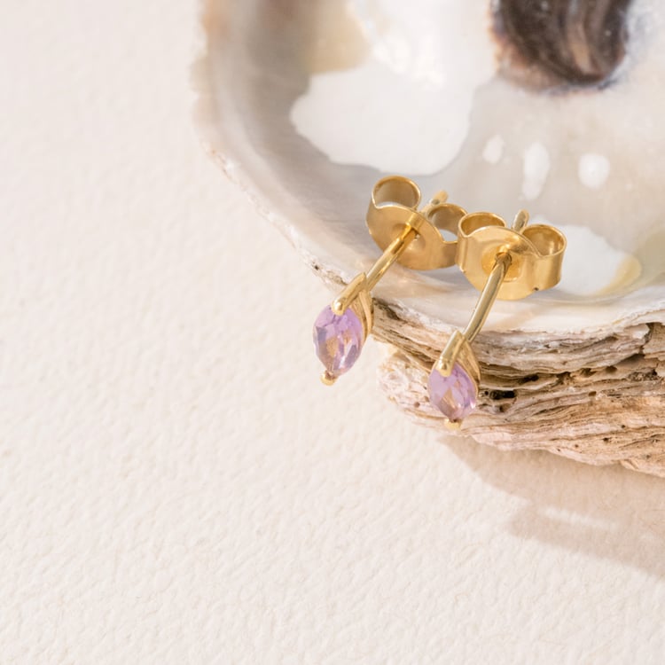 Minimalistické stříbrné náušnice s růžovými ametysty Andine 101045