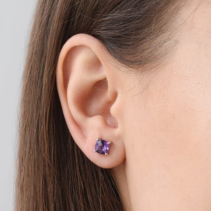 Zlaté náušnice s cushion ametysty Chavonah