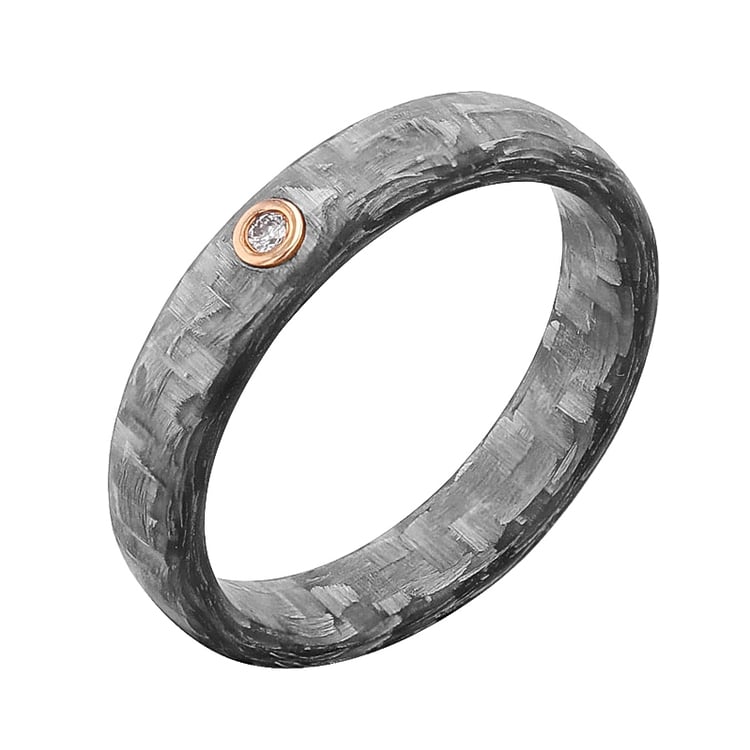 Mírně zaoblené snubní prsteny z karbonu s diamantem Petrus 125171