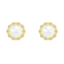 Zlaté halo náušnice s perlami a diamanty Desten