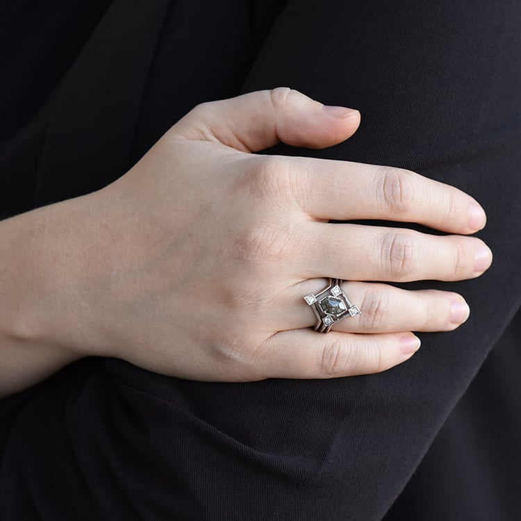 Set jedinečných prstenů se salt and pepper diamantem Ural 95941