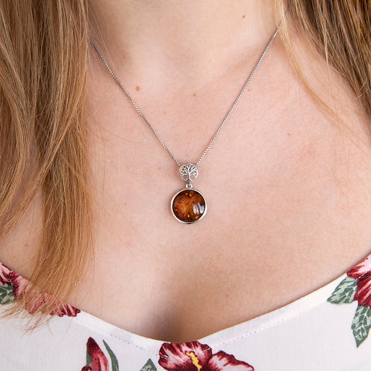 Stříbrný jantarový přívěsek se stromem života Faith 107875