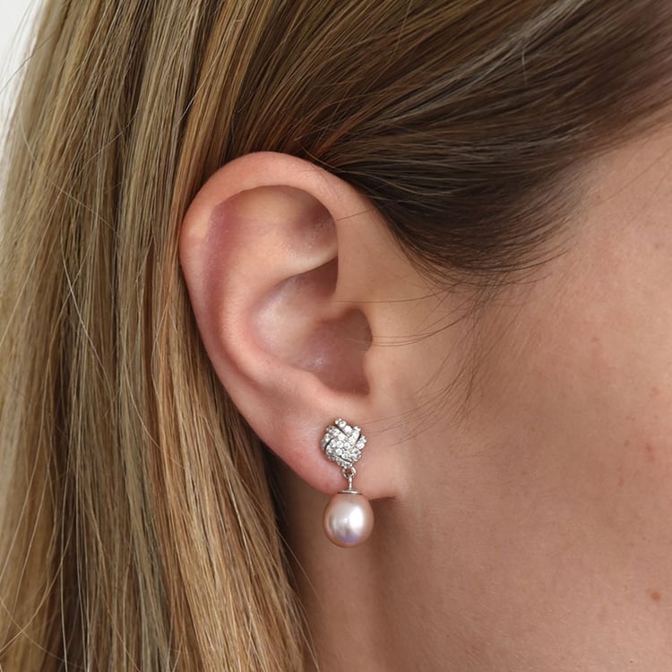 Náušnice s levandulovými perlami a zirkony 83569