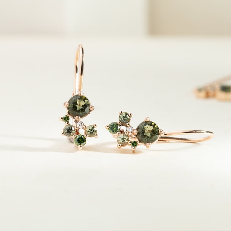 Set cluster šperků s vltavíny, safíry a diamanty Zino 146785