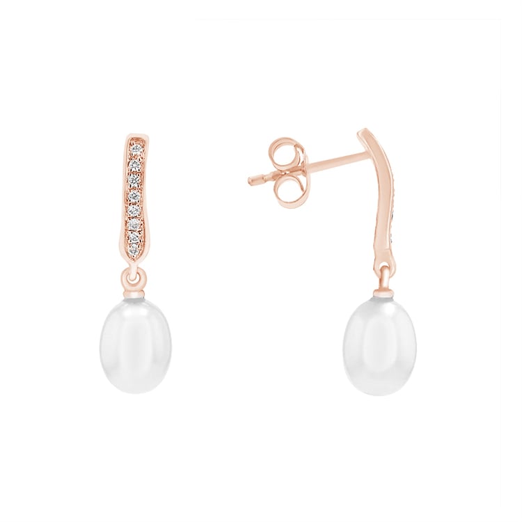 Perlové náušnice z růžového zlata s diamanty 78742