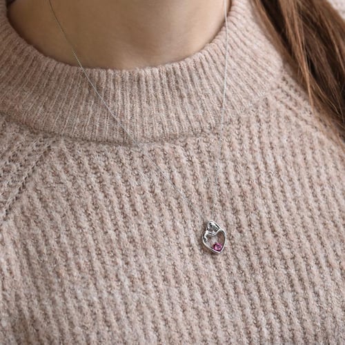 Přívěsek matka a dítě s růžovým turmalínem a diamantem Ella