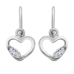 Zlaté náušnice pro děti ve tvaru srdce s bílými safíry Anastasia