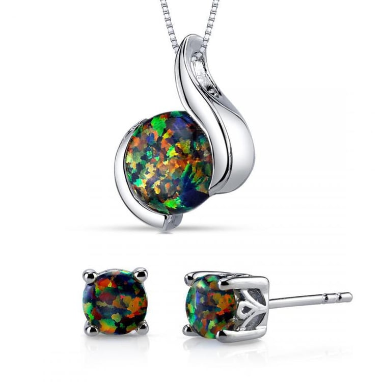 Stříbrná souprava šperků z černých opálů Delorite