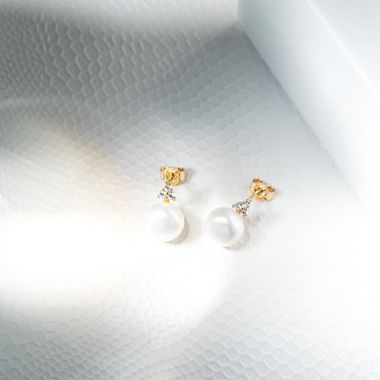 Zlaté perlové náušnice se zirkony Cleta 130659