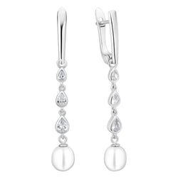 Stříbrné jednoduché visací náušnice s perlou a zirkony Amanda