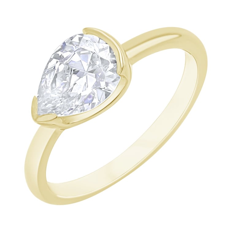 Zlatý prsten s half-bezel lab-grown pear diamantem Timarete